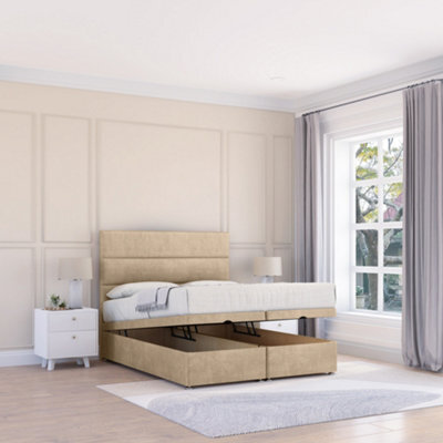 "Sloomy Texas Almond Coniston 3Ft Ottoman Bed End Opening With Sprung Memory Mattress & 26"" Headboard-Single" - image 1