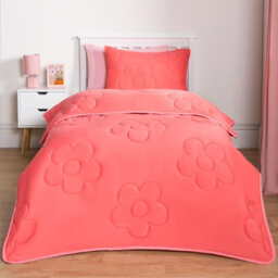 OHS Coverless Duvet 7.5 Tog Pillowcase Quilt Daisy Bedding Set, Coral - Double