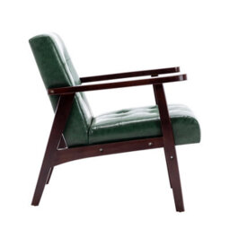 Homemiyn Green Faux Leather Armchair, Vintage-Style Chair With Solid Wood Legs, Modern Faux Leather Chair For Living Room Bedroom - thumbnail 8