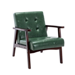 Homemiyn Green Faux Leather Armchair, Vintage-Style Chair With Solid Wood Legs, Modern Faux Leather Chair For Living Room Bedroom - thumbnail 7