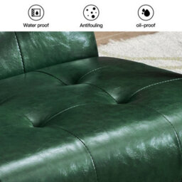 Homemiyn Green Faux Leather Armchair, Vintage-Style Chair With Solid Wood Legs, Modern Faux Leather Chair For Living Room Bedroom - thumbnail 5