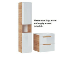 Impact Furniture Bathroom Furniture Set 600mm Vanity Unit With Sink And Tall Cabinet Wall Hung Tallboy White Gloss And Oak Aruba - thumbnail 2