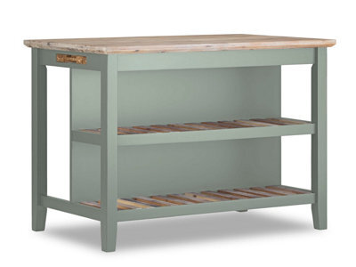 Statement Furniture Florence Sage Green Breakfast Bar Kitchen Island With Shelves - image 1