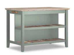 Statement Furniture Florence Sage Green Breakfast Bar Kitchen Island With Shelves - thumbnail 1