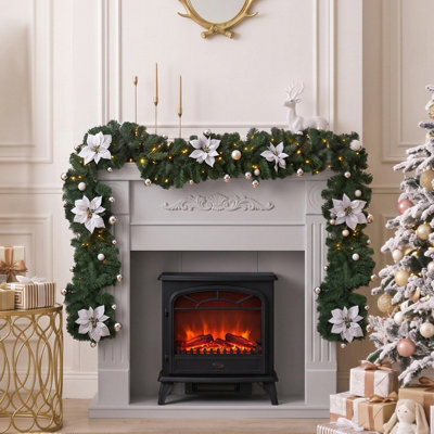 Living And Home 2.7M Artificial Christmas Garland With Led Lights White Flower Ball Festive Home Decoration - image 1