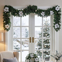 Living And Home 2.7M Artificial Christmas Garland With Led Lights White Flower Ball Festive Home Decoration - thumbnail 2
