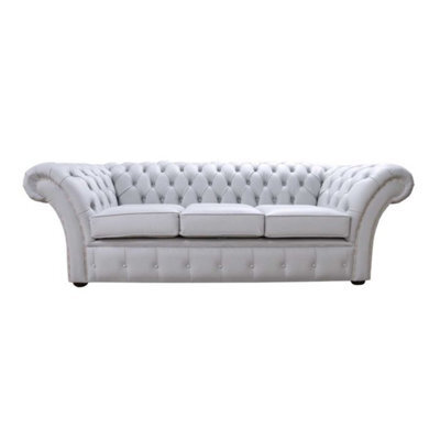 Chesterfield 3 Seater Sofa Settee Shelly Silver Grey Leather In Balmoral Style - image 1