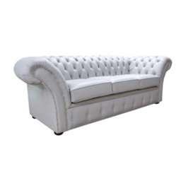 Chesterfield 3 Seater Sofa Settee Shelly Silver Grey Leather In Balmoral Style - thumbnail 2