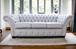 Chesterfield 3 Seater Sofa Settee Shelly Silver Grey Leather In Balmoral Style - thumbnail 3