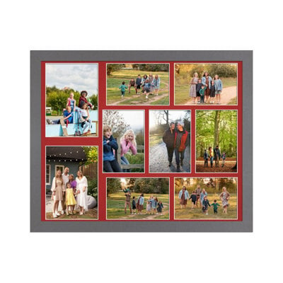 AK Frames 20X16 Dark Grey Modern Multi Photo Frame With Crimson Mount - Holds 9 Apertures (2X) 7X5, (7X) 6X4 Photos - image 1