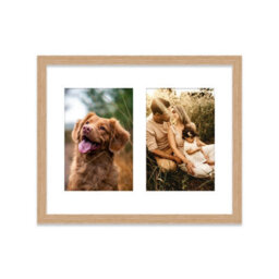 10X8 Inch 2 Opening Photo Collage Frame, Display Two 6X4 Inch Photos, Multi Aperture Family Picture Frame, Oak - thumbnail 1