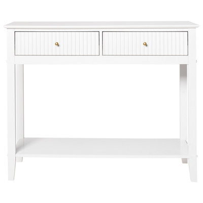 Wyld And Coco Wall-Mounted 2-Drawer Console Table, White Mdf 100X35Cm, Gold Handles - image 1