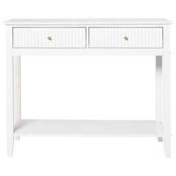 Wyld And Coco Wall-Mounted 2-Drawer Console Table, White Mdf 100X35Cm, Gold Handles - thumbnail 1