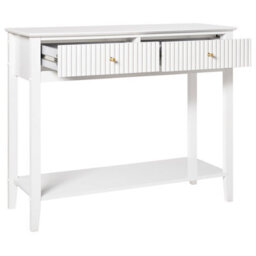 Wyld And Coco Wall-Mounted 2-Drawer Console Table, White Mdf 100X35Cm, Gold Handles - thumbnail 6