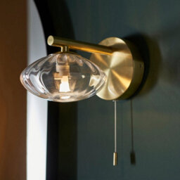 Satin Brass Bathroom Wall Light & Ribbed Glass Shade - Ip44 Rated Modern Sconce - thumbnail 3