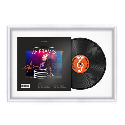 "AK Frames 25X17"" White Step Vinyl Record Frame With White Mount For 12 Inch Lp Cover & Disc - Overlapped Design" - image 1