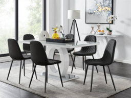 Furniturebox Giovani Rectangular 6 Seat White High Gloss Unique Halo Dining Table Grey Glass Top 6 Black Faux Leather Black Leg Corona Chairs - thumbnail 1
