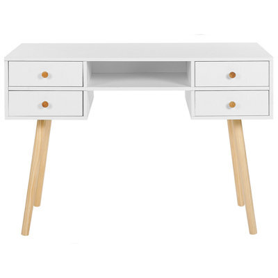 Beliani Home Office Desk White 4-Drawer With Solid Pine Legs, W110 X D55 X H78Cm - image 1