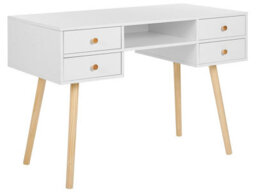 Beliani Home Office Desk White 4-Drawer With Solid Pine Legs, W110 X D55 X H78Cm - thumbnail 3