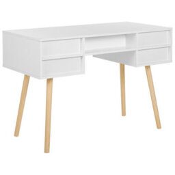 Beliani Home Office Desk White 4-Drawer With Solid Pine Legs, W110 X D55 X H78Cm - thumbnail 5