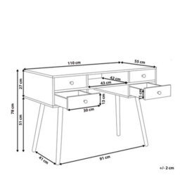 Beliani Home Office Desk White 4-Drawer With Solid Pine Legs, W110 X D55 X H78Cm - thumbnail 4
