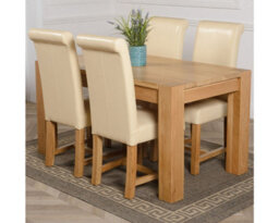 That's Furniture Kuba 150 X 85 Cm Chunky Medium Oak Dining Table And 4 Chairs Dining Set With Washington Ivory Leather Chairs - thumbnail 1