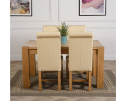 That's Furniture Kuba 150 X 85 Cm Chunky Medium Oak Dining Table And 4 Chairs Dining Set With Washington Ivory Leather Chairs - thumbnail 2
