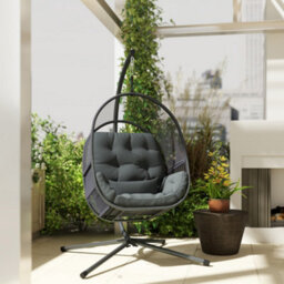 Outsunny Hanging Egg Chair With Stand, Cushions For Garden, Dark Grey - thumbnail 9