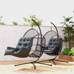Outsunny Hanging Egg Chair With Stand, Cushions For Garden, Dark Grey - thumbnail 8