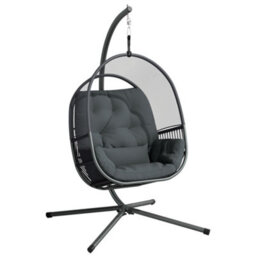 Outsunny Hanging Egg Chair With Stand, Cushions For Garden, Dark Grey - thumbnail 2