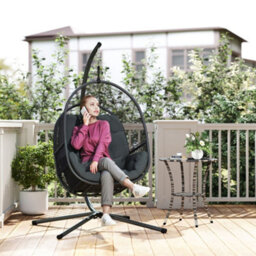 Outsunny Hanging Egg Chair With Stand, Cushions For Garden, Dark Grey - thumbnail 1