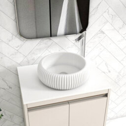 Royal Bathrooms Orion 600mm Warm Taupe Floor Standing Plain White Countertop Vanity Unit 2 Door With Milan Basin & Chrome Accent Trim - thumbnail 5