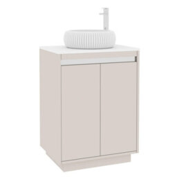 Royal Bathrooms Orion 600mm Warm Taupe Floor Standing Plain White Countertop Vanity Unit 2 Door With Milan Basin & Chrome Accent Trim - thumbnail 6