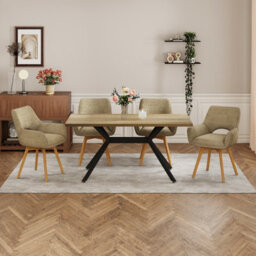 Longtoo Set Of 4 Swivel Dining Chairs , Swivel Upholstered Chairs With Armrests And Wooden Legs, Khaki