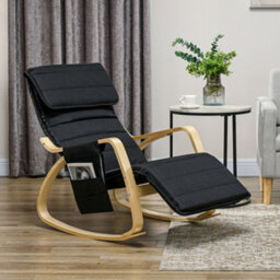 Homcom Rocking Chair Recliner Armchair With Adjustable Footrest, Black - thumbnail 1