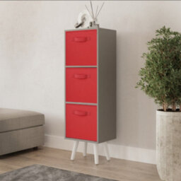 Urbn-Living Urbnliving 80Cm Height 3 Tier Grey Wooden Storage Bookcase Scandinavian Style White Legs With Red Inserts - thumbnail 1