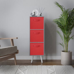 Urbn-Living Urbnliving 80Cm Height 3 Tier Grey Wooden Storage Bookcase Scandinavian Style White Legs With Red Inserts - thumbnail 3