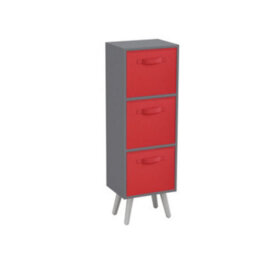 Urbn-Living Urbnliving 80Cm Height 3 Tier Grey Wooden Storage Bookcase Scandinavian Style White Legs With Red Inserts - thumbnail 2