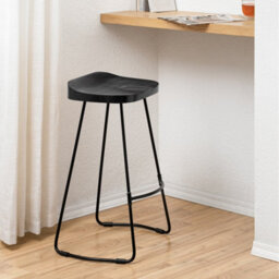 MH London Rombass Saddle Seat Counter Bar Stools Solid Wood Black Kitchen Breakfast Counter Height Stool Black Metal Legs Stool