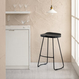MH London Rombass Saddle Seat Counter Bar Stools Solid Wood Black Kitchen Breakfast Counter Height Stool Black Metal Legs Stool - thumbnail 2