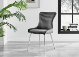 Furniturebox Set Of 2 Dining Chairs - Nora Premium Dining Chairs - Grey Velvet Chrome Leg Dining Chairs - Kitchen Dining Room Chairs - thumbnail 2