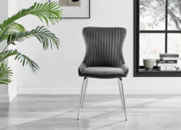 Furniturebox Set Of 2 Dining Chairs - Nora Premium Dining Chairs - Grey Velvet Chrome Leg Dining Chairs - Kitchen Dining Room Chairs - thumbnail 3