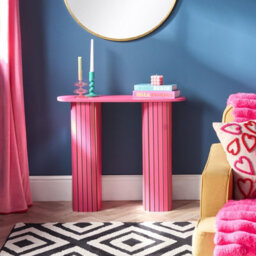 Ohs Madison Console Table Ribbed Engineered Wood Entryway Display Desk, Hot Pink - thumbnail 1
