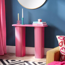 Ohs Madison Console Table Ribbed Engineered Wood Entryway Display Desk, Hot Pink - thumbnail 2