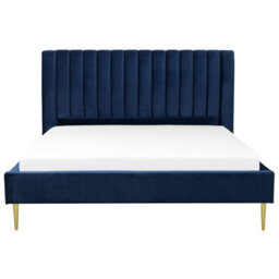 Beliani Bed Velvet Marville 180 X 200 Cm (Eu Super King) Navy Blue - thumbnail 4