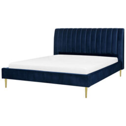 Beliani Bed Velvet Marville 180 X 200 Cm (Eu Super King) Navy Blue - thumbnail 1
