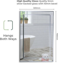Mood Premium Rectangular Bathroom Mirror Wall Mounted, Double Layer Of Glass, Bevelled Edges (70Cm X 50Cm) - thumbnail 3