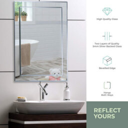 Mood Premium Rectangular Bathroom Mirror Wall Mounted, Double Layer Of Glass, Bevelled Edges (70Cm X 50Cm) - thumbnail 2