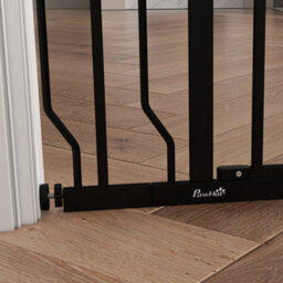 Pawhut Dog Gate Wide Stair Gate W/ Door Pressure Fit, 75-95W Cm, Black - thumbnail 9