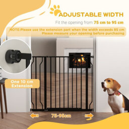 Pawhut Dog Gate Wide Stair Gate W/ Door Pressure Fit, 75-95W Cm, Black - thumbnail 5